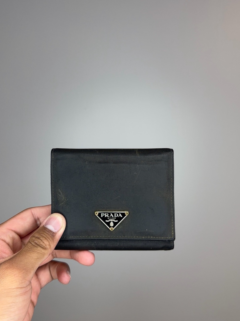 Prada Black Triangular Logo Card Holder - Black & Gold